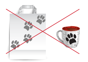 Paw print logo on a bag and cup