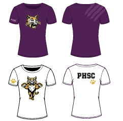 PHSC branded purple and white t-shirts