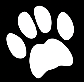 White paw print with black background