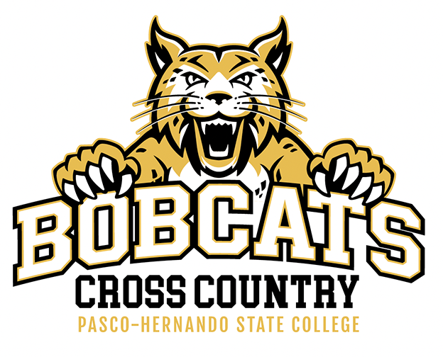 Bobcat lunge with white wordmark and sports name - cross country