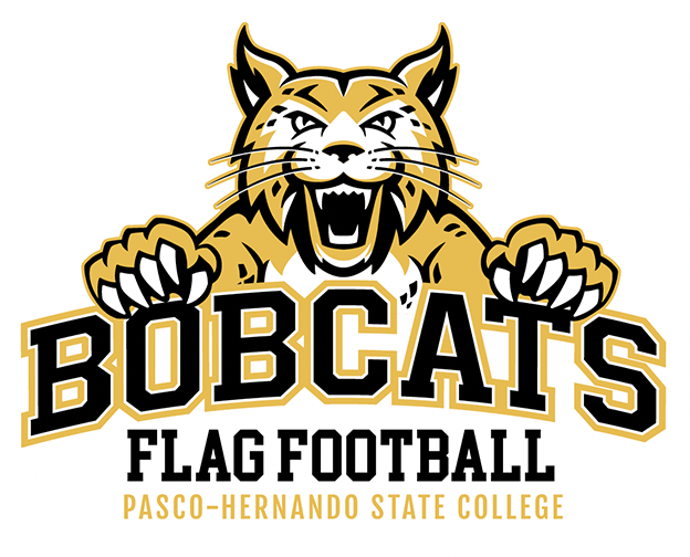 Bobcat lunge with black wordmark and sports name - flag football