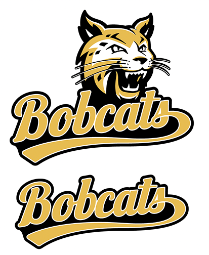 Bobcat head side with gold script wordmark