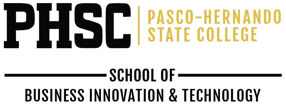 PHSC logo lock-up with text stating "School of Business Innovation & Technology"